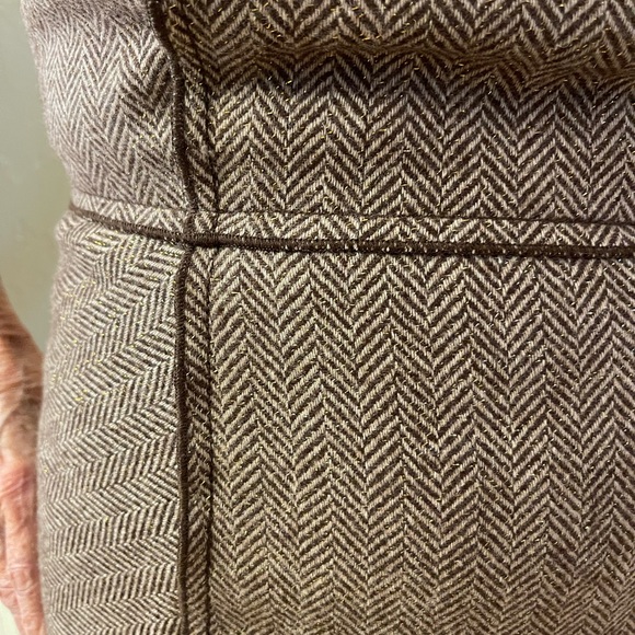 Gold/Brown Metallic Wool brown herringbone Dress - Picture 3 of 6